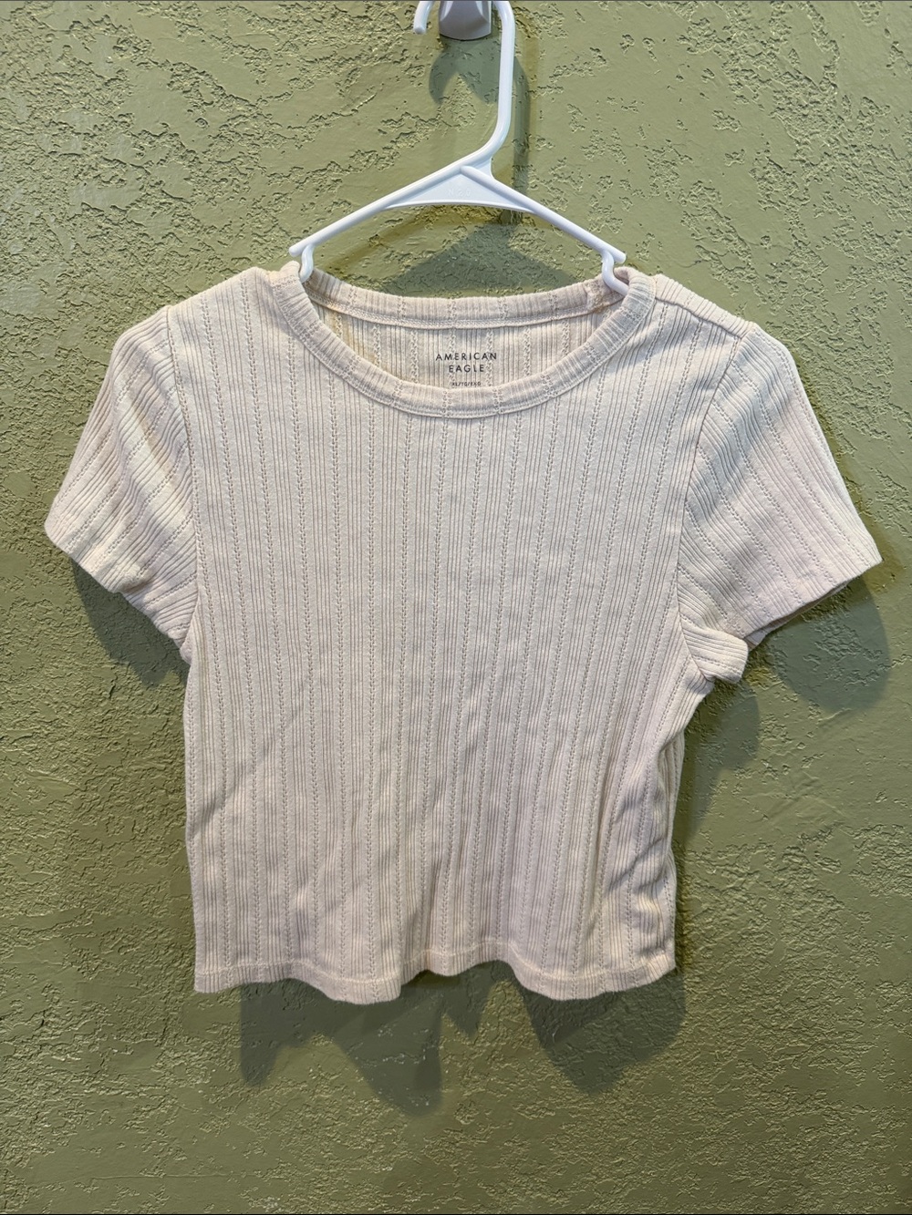 American Eagle Outfitters Ivory Ribbed Short Sleeve Tee